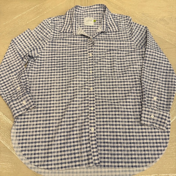 Lysse Blue and White Gingham Schiffer Checkered Button Down Shirt - Picture 1 of 7